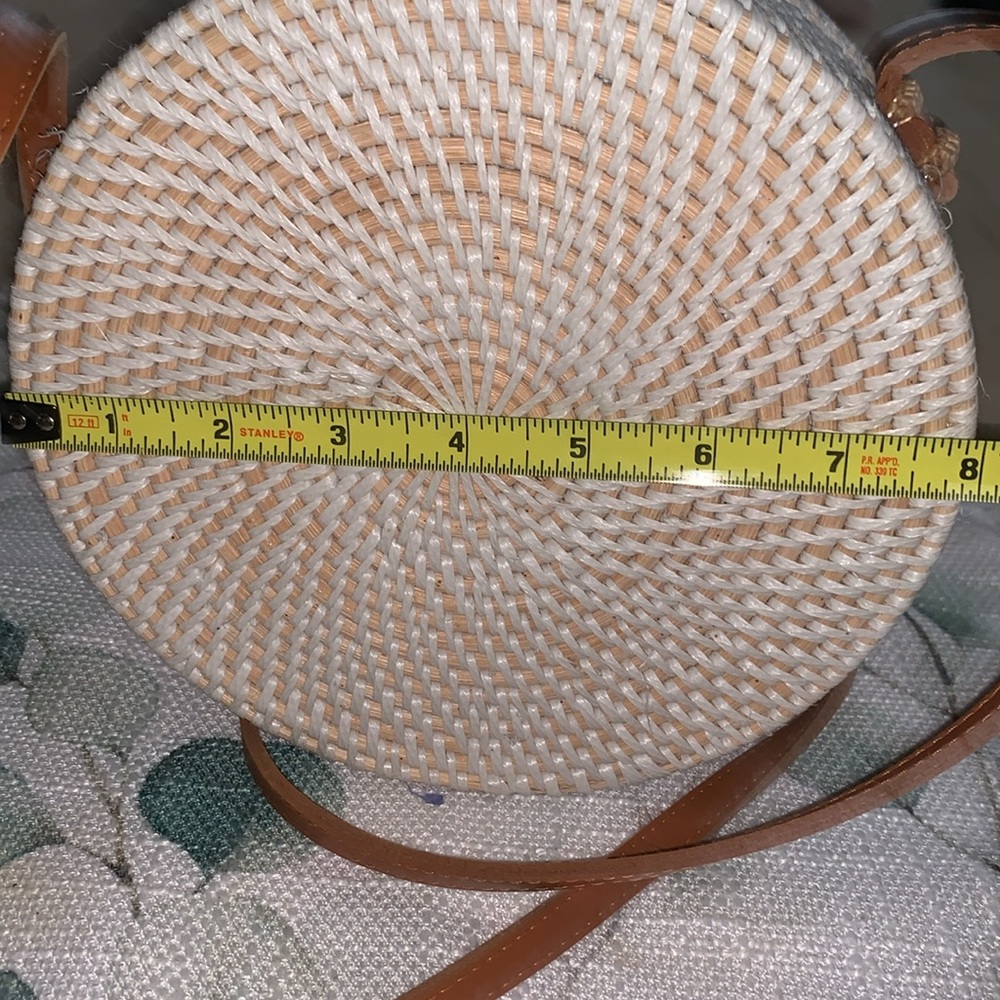 Round Woven Bag with Tan Strap - Picture 8 of 8